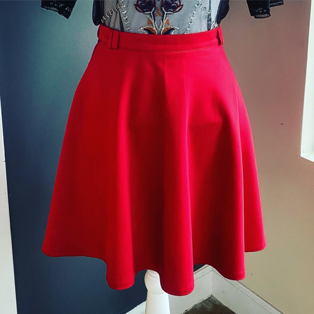Vintage inspired red mini skater circle skirt